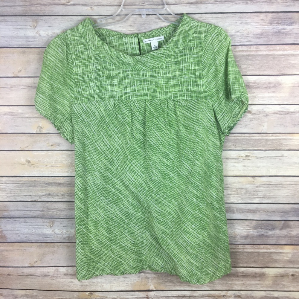 Banana Republic XL Green White Blouse Short Sleeve